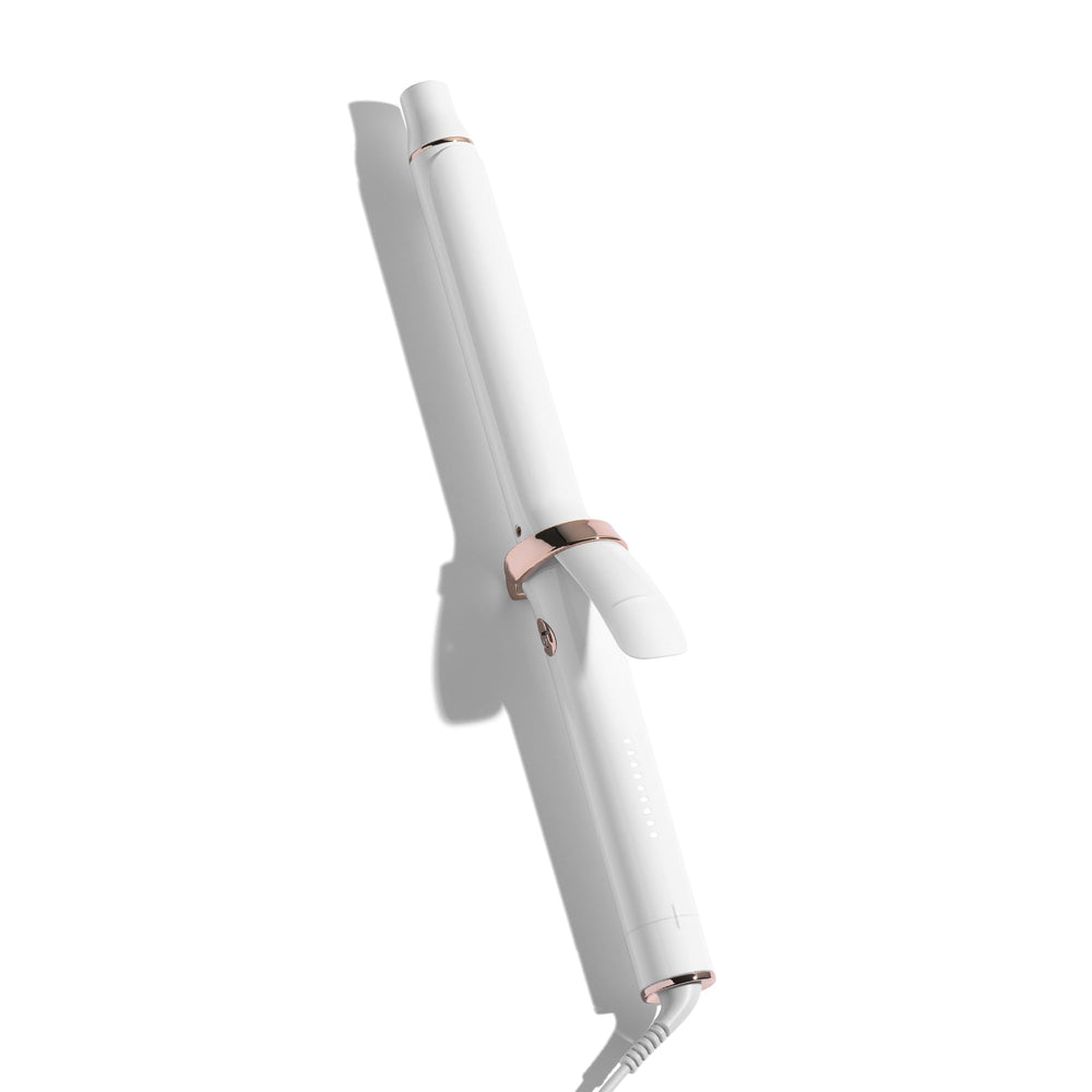 T3 front view of curling iron showing ergonomic handle and long barrel for fast styling