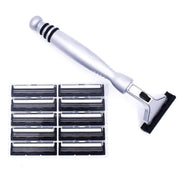 Taconic Shave chrome handle front view showing durable metal and balanced feel