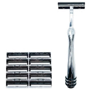 Taconic Shave heavyweight razor front view showing polished chrome handle and head for balanced control
