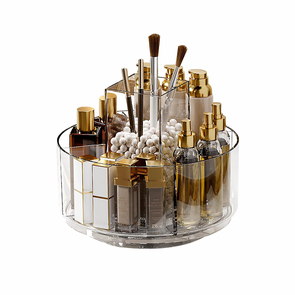Taiuloo rotating organizer front view showing tidy cosmetics and fast access