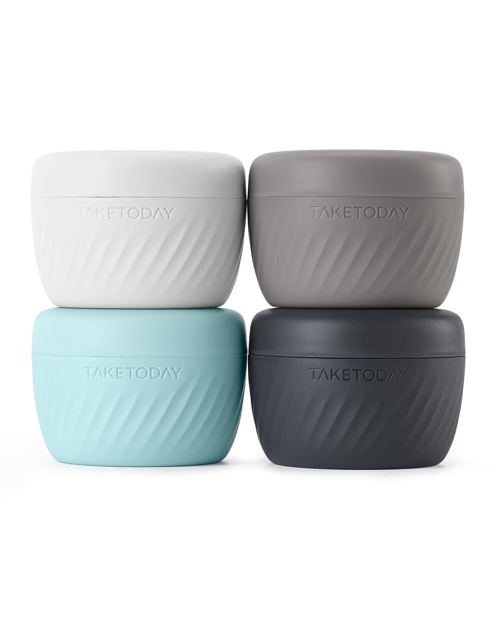 TakeToday front view of grey 4-pack showing compact design and portability