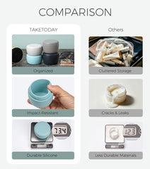 TakeToday jar held in hand showing scale and easy squeeze dispensing benefit