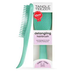 Tangle Teezer front view showing compact aqua brush and easy grip benefit