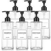Tanlade clear rectangular bottles front view showing uniform set and tidy storage