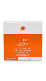 Tan Towel front packaging showing 5-count pack and quick use benefit