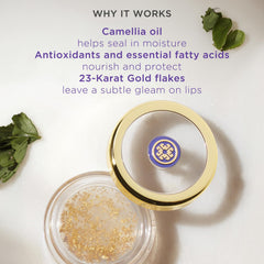 TATCHA balm applied on lips demonstrating sheer luminous glow and instant moisturization