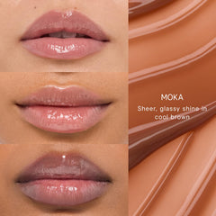 TATCHA close-up on lips wearing Moka showing natural brown tint and shine