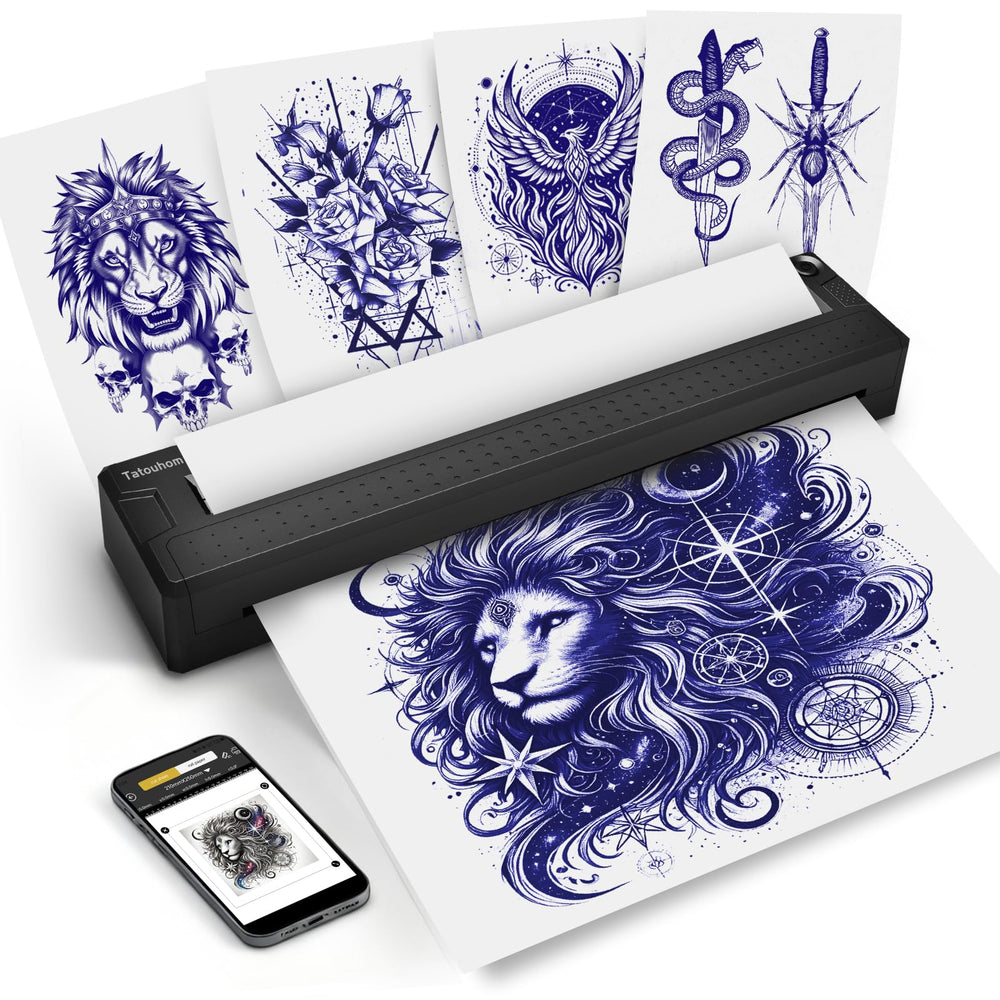 Tatouhom front view showing compact printer and controls for quick stencils