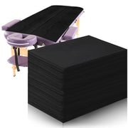 Tatuo front view of the 50-piece black disposable bed sheet pack showing quantity and size for quick restocking