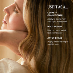 Tea Tree being smoothed through hair ends for detangling and softness