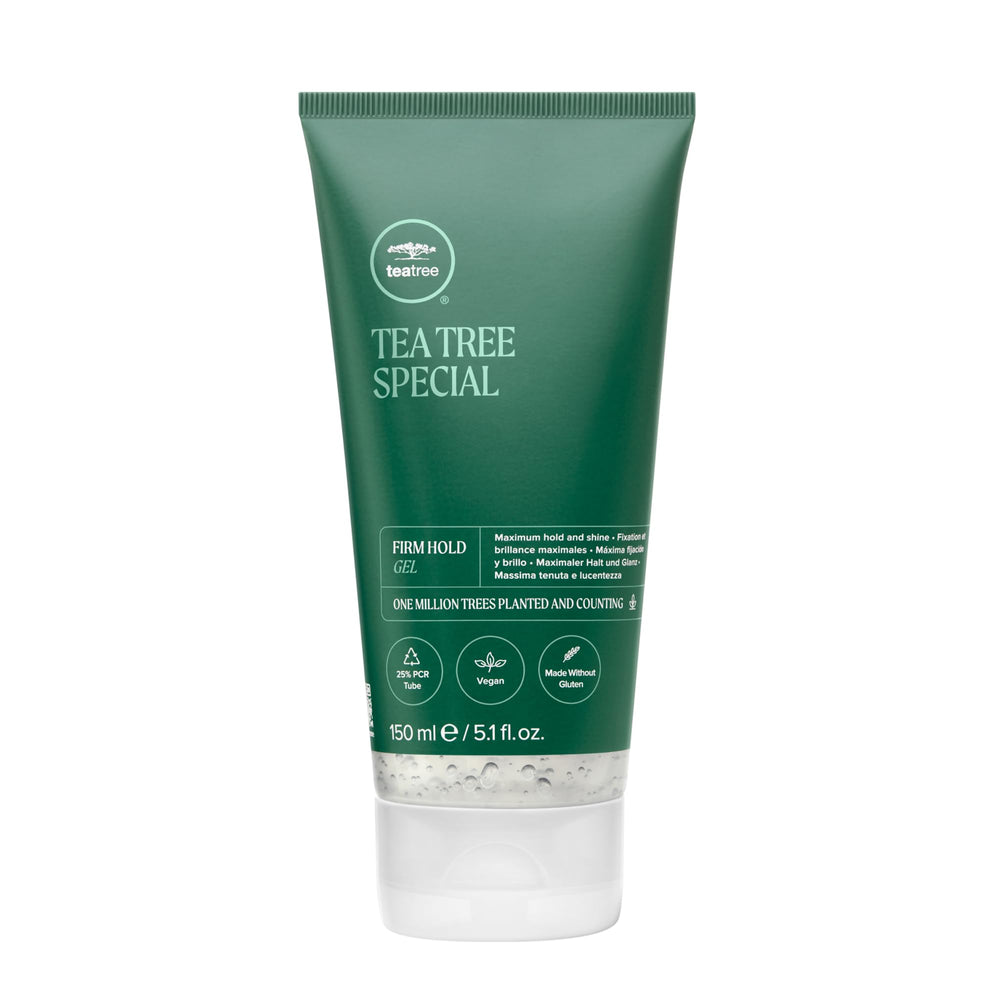 Tea Tree firm hold gel front packaging showing product name and size