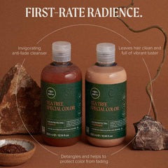 Tea Tree label close-up highlighting ingredients and protective rooibos benefit