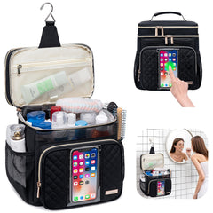 Tealari interior open with bottles and cosmetics showing capacity and easy access