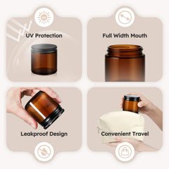 Tecohouse amber glass jar beside coin for scale, compact travel-friendly size