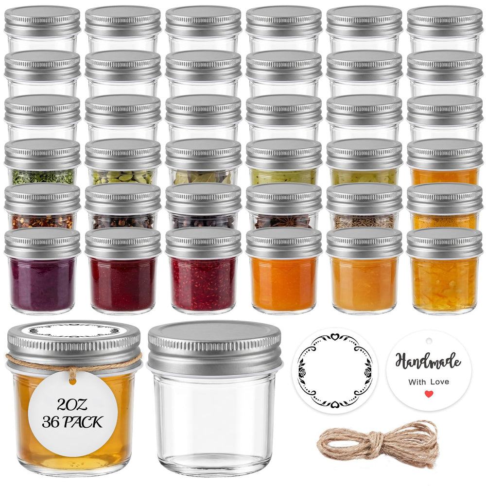 Tecohouse front view of 36-pack mini mason jars showing compact storage benefit