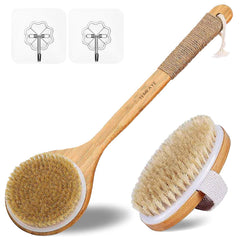 TEMEAYE long-handle brush front view shows ergonomic grip and reach benefit