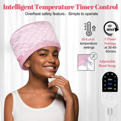 TEPENAR cap on model at home demonstrating hands-free conditioning benefit