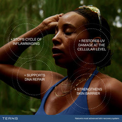 TERNS product label close-up highlighting Sirenas Complex AQ and key ingredient benefits