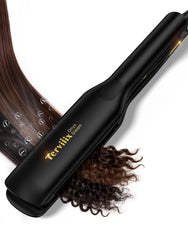 Terviiix flat iron front view showing sleek onyx design and full-length plates