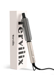 Terviiix front angled overview showing compact heated brush for short hair styling