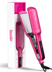 Terviiix flat iron front view showing wide plates and ergonomic body for faster styling