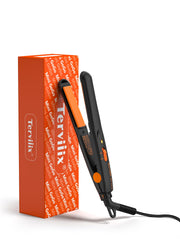 Terviiix mini flat iron front view showing compact design and professional orange finish benefit: easy portability
