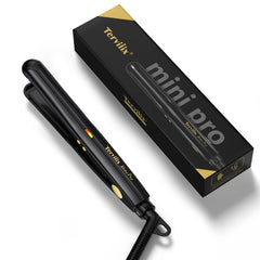 Terviiix mini flat iron front view showing compact sleek design and portability