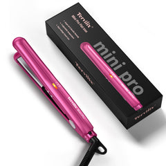 Terviiix mini flat iron front view showing compact pink design and clasp benefit quick styling