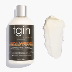 tgin conditioner label closeup showing triple moisture blend and key oils