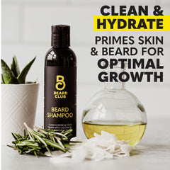 The Beard Club beard shampoo bottle cleaning and hydrating hair