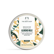 The Body Shop almond milk jar front view showing packaging and volume for clear product ID