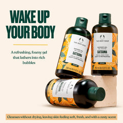 The Body Shop satsuma gel lathered into foamy suds showing effective cleansing
