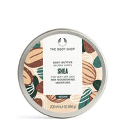 The Body Shop shea body butter jar front view showing label and size benefit
