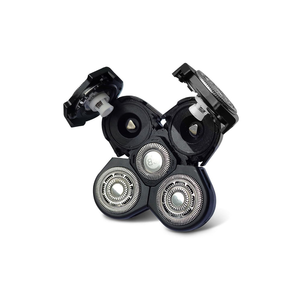 The Cut Buddy front view of rotary shaver head showing precise cutting surface and improved performance