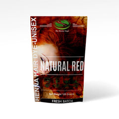 The Henna Guys front package showing natural red henna and clear labeling benefit: plant-based color