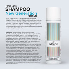 The Mossi London label close-up highlighting active ingredients and benefits