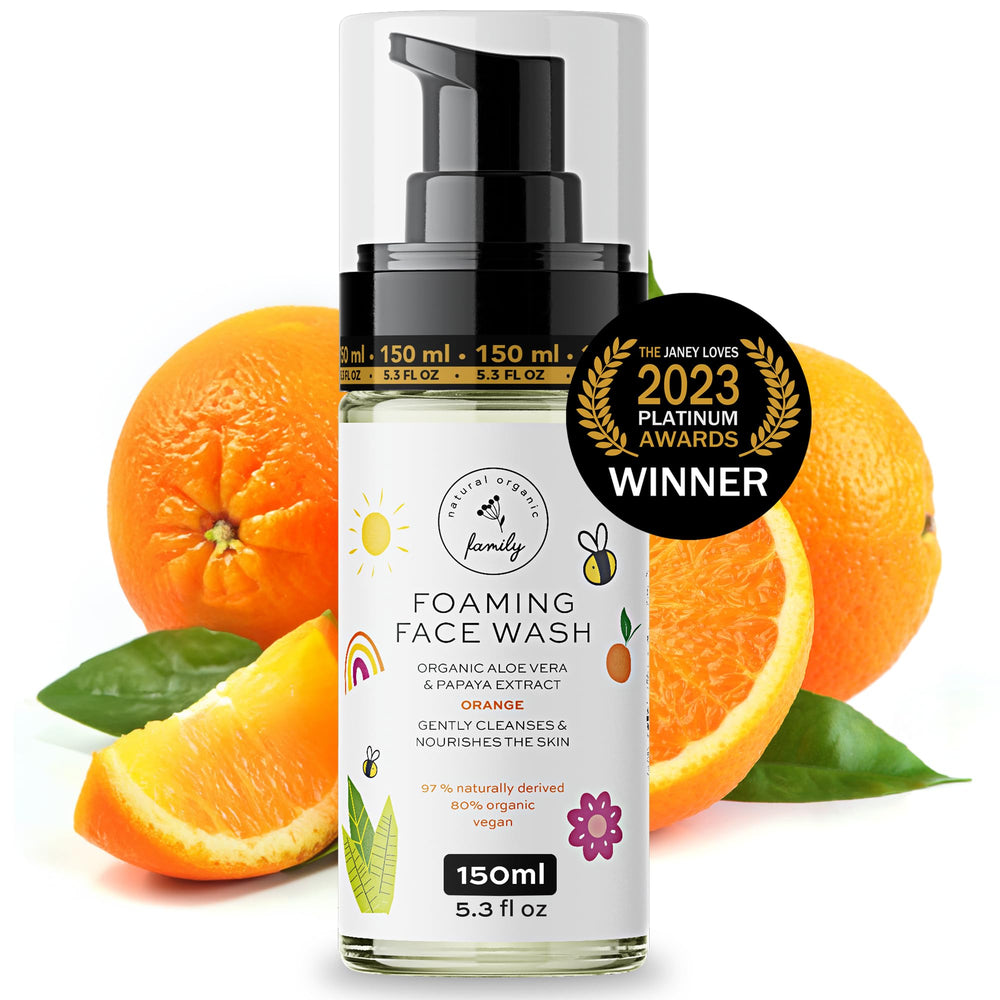 The Natural and Organic Family front bottle shot showing product and label benefit