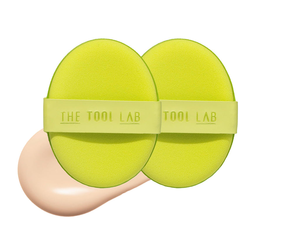THE TOOL LAB sponge front view showing oval shape and even surface for quick application