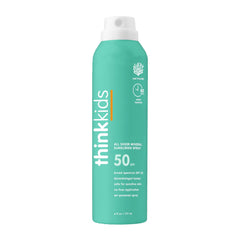 THINK front packaging showing spray bottle and SPF 50+ benefit