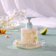 Thymes close-up of silky lather texture demonstrating gentle moisturizing cleanse