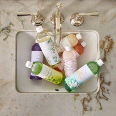 Aloe vera and jojoba visuals with Thymes indicating soothing hydration