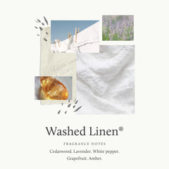 Thymes Washed Linen lather on hand demonstrating creamy suds and gentle moisturizing effect
