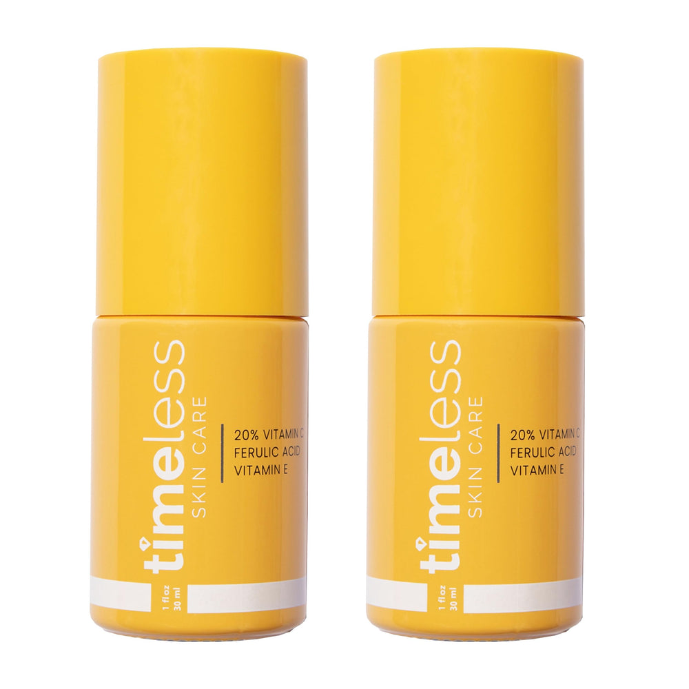 Timeless front packaging showing two 1 fl oz bottles and benefits