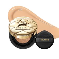 TIMEPHORIA compact front packaging showing elegant logo and cushion, promotes portable radiance