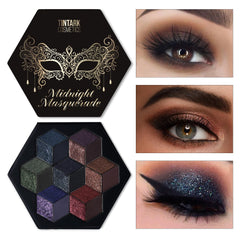 tintark front-open palette showing 21 black-spectrum shades and built-in mirror for travel touch-ups