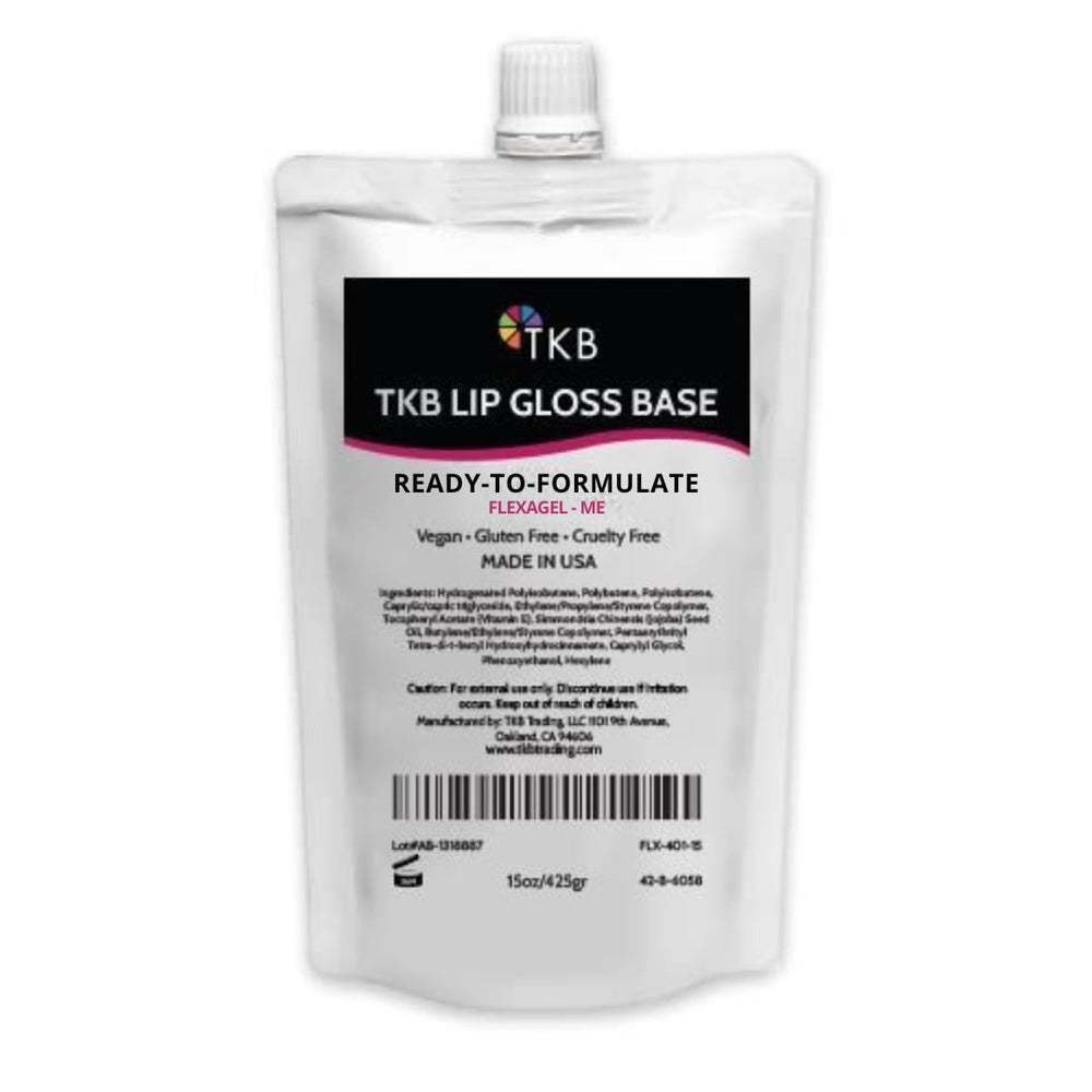 TKB Trading lip gloss base front tub showing product packaging and size benefit