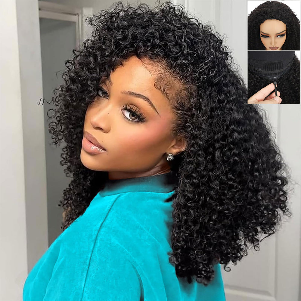 Tkekrw front view of half wig packaging showing natural black benefit