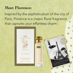 Tocca Florence spray in hand demonstrating easy travel use and on-the-go refresh
