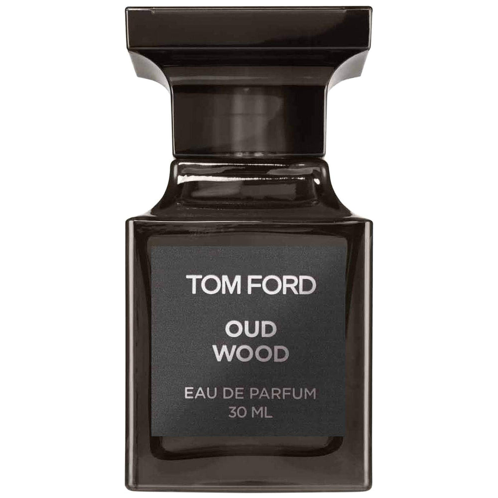 Tom Ford Oud Wood front bottle showing elegant label and compact size benefit