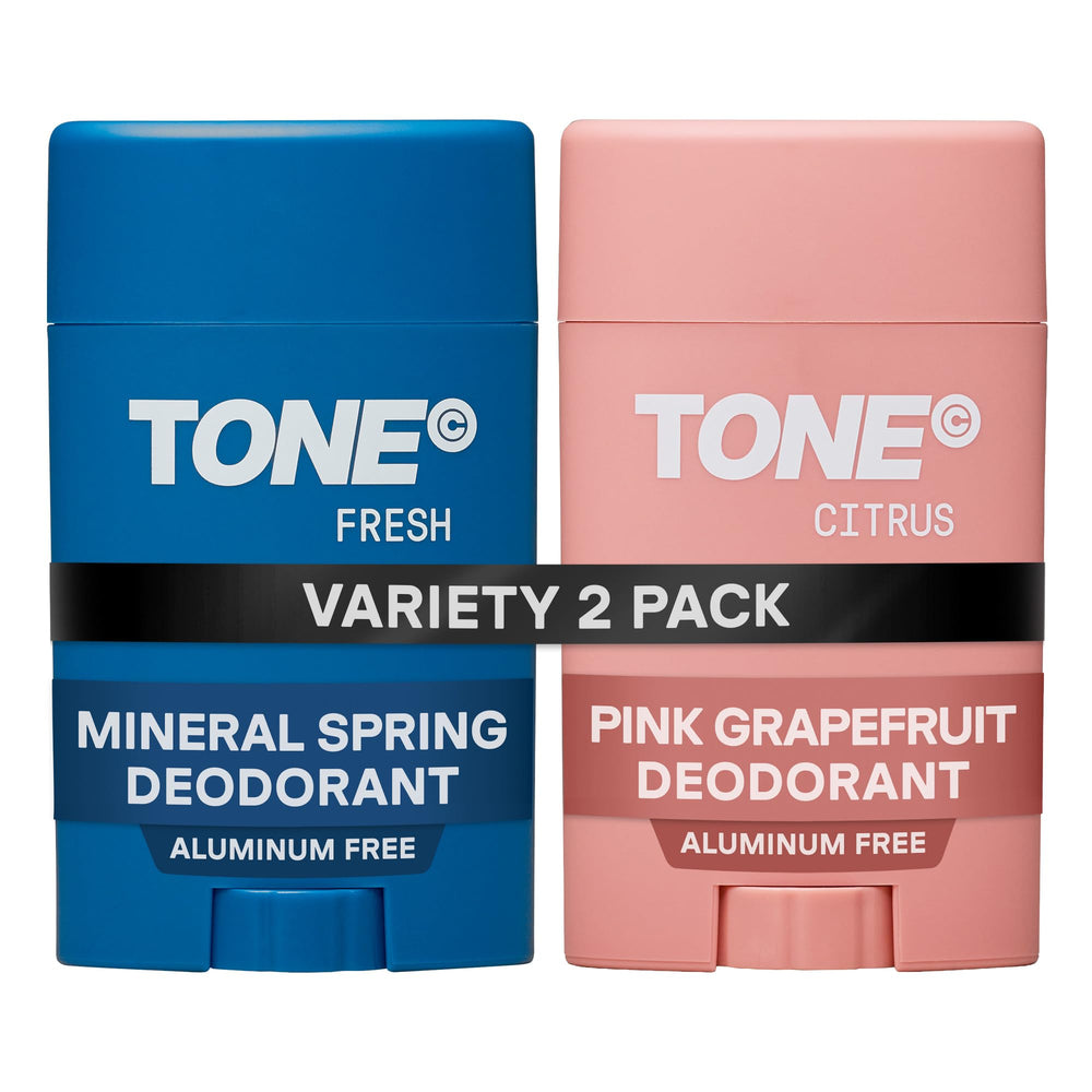 TONE front packaging showing two-scent 2-pack and benefits